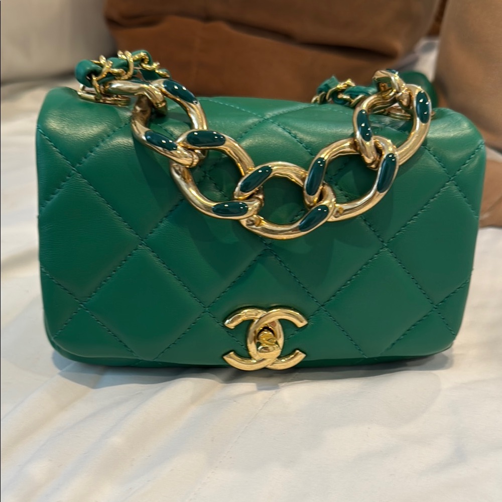 Chanel Mini Green Gold Quilted Bag